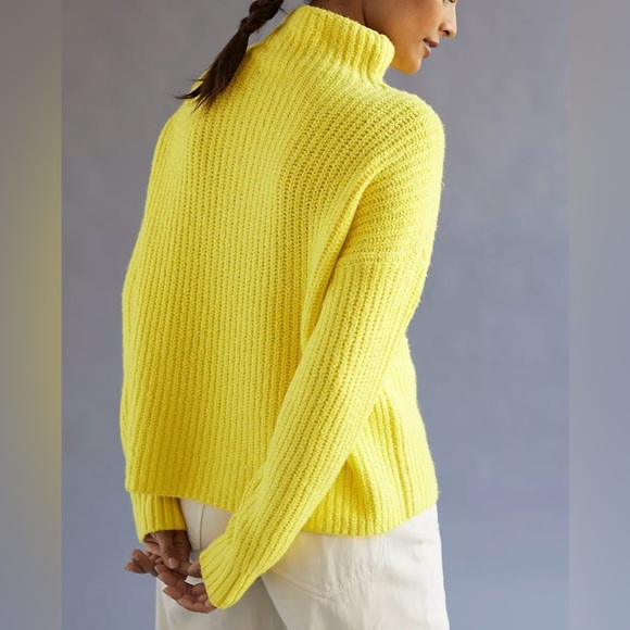 Anthropologie Electric Yellow Funnel Neck Oversized Sweater - Size S - Picture 2 of 6